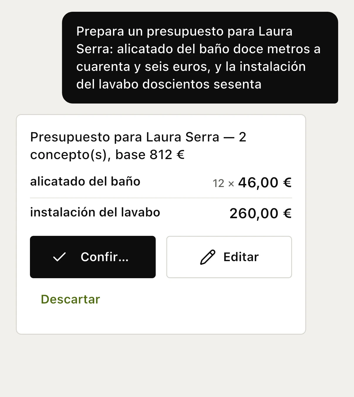 Una nota de voz del dueño se convierte automáticamente en un presupuesto en Manolibre